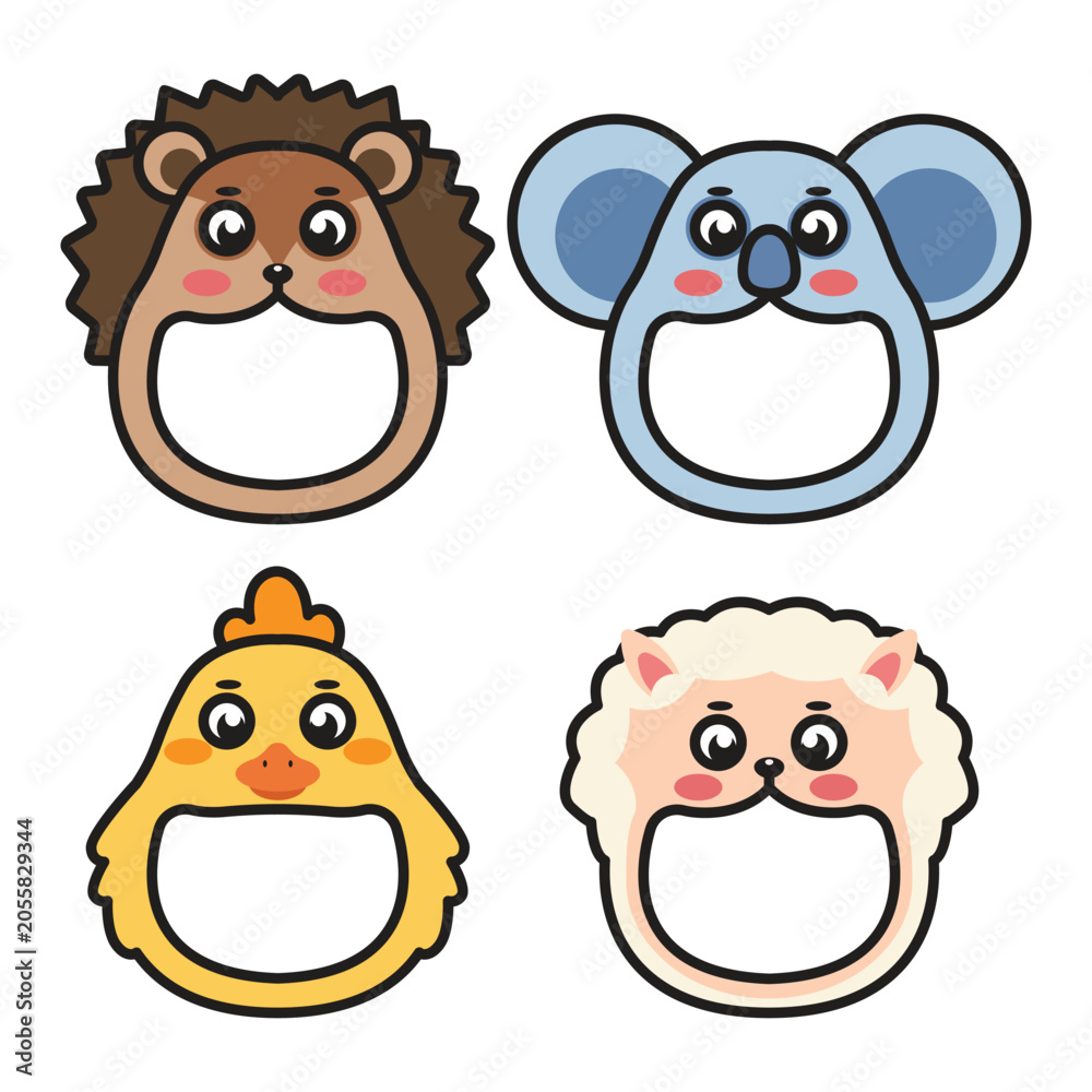Fototapeta premium Cute Animal Hedgehog, Koala, Chick, and Sheep Photo Frame Collection Cartoon Illustration