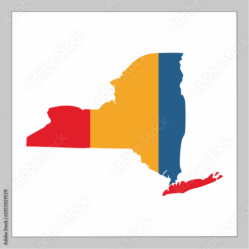 New York State Map Silhouette with Red, Yellow, and Blue Colors