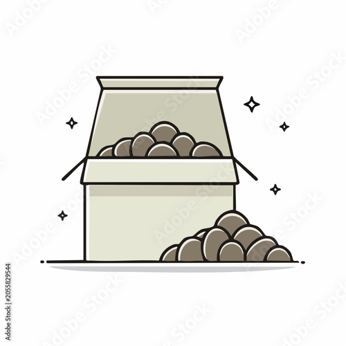 Open Box Filled with Round Objects and Spilled Pile
