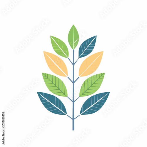 Stylized Branch with Colorful Leaves