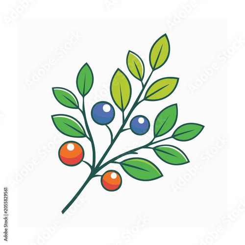 Stylized flat design plant with berries and leaves