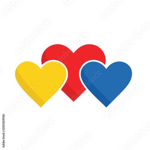 Three Colorful Hearts Flat Design Vector
