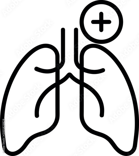 Tableau sur toile Line Art Human Lungs with Plus Sign Icon — Detailed Lung Health Medical Care Out