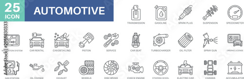 Fotografie automotive icon set, spare part, car detailing, car service, workshop, and check engine