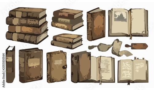 Hand Drawn Vintage Books Vector Set with Antique Literature and Classic Library Sketch Illustrations