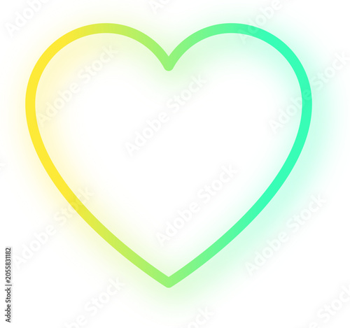 Love neon glow icon in yellow to green gradient outline with sparkle glow for love heart romantic passion affection care feeling valentine and app on transparent background.
