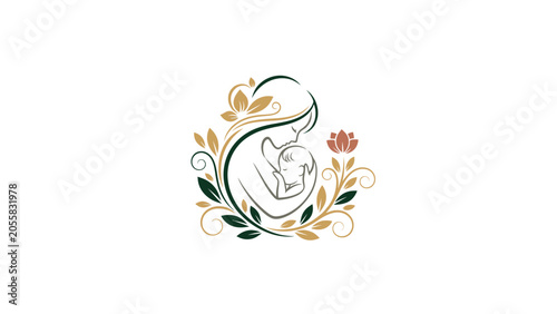 Baby Illustration Surrounded by Floral Elements.