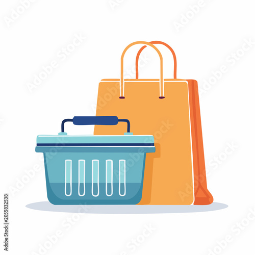 Shopping Basket and Bag Illustration