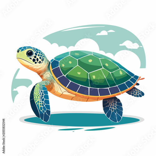 Stylized Illustration of a Sea Turtle Swimming