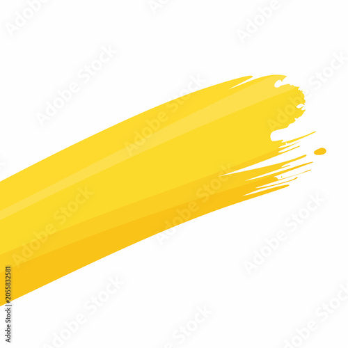 Yellow Paint Brush Stroke on White Background