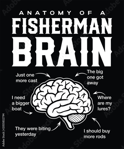 Anatomy of a  Fisherman Brain Funny Fishing T-Shirt Design