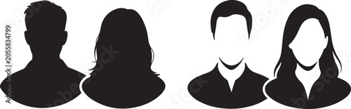 Tableau sur toile Four anonymous people silhouettes in two pairs on white background