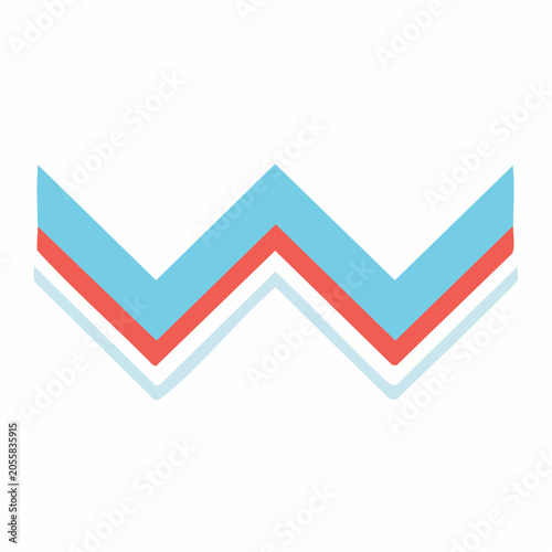 Abstract W shape with blue and red lines and shadow