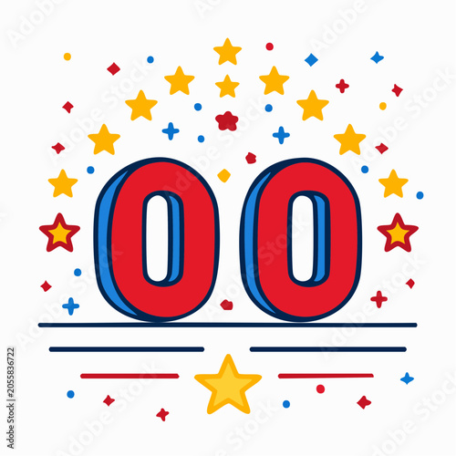 Number 00 with Stars and Confetti