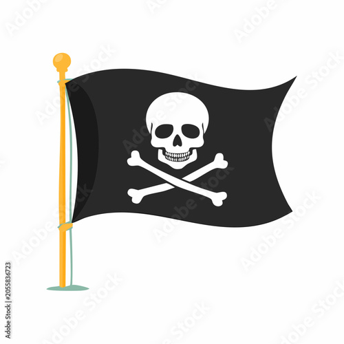 Pirate flag with skull and crossbones on a flagpole