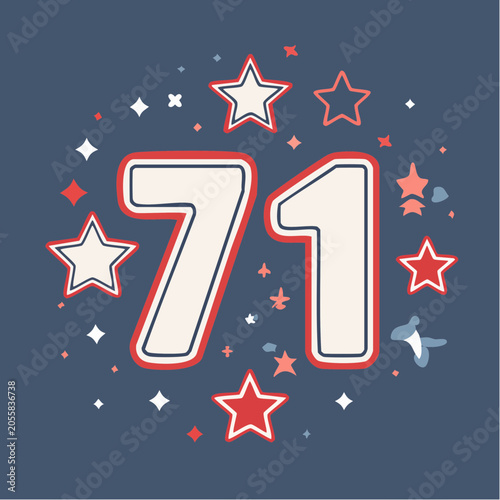 Number 71 with Stars and Sparkles