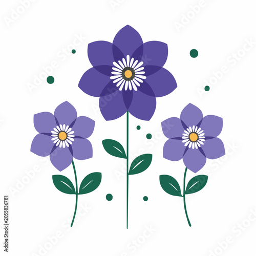 Stylized Purple Flowers with Green Dots