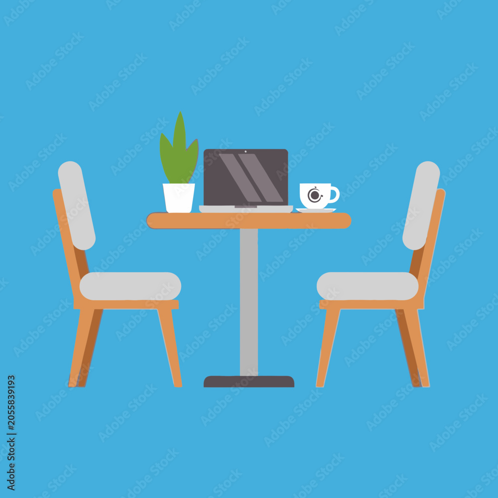 Fototapeta premium Flat Vector Workspace Illustration with Laptop and Coffee