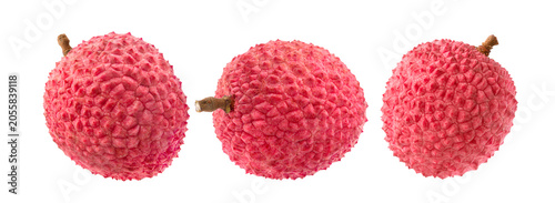 Whole lychee set isolated on white.