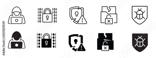 Hack Icon Set - Hacker Attack Malware Cyber Intrusion System Vulnerability Icons
