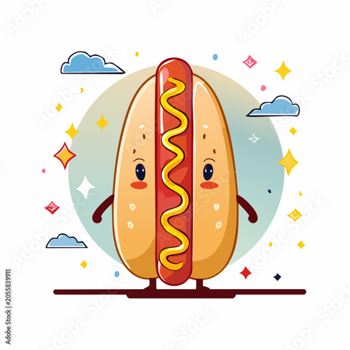 Cute Cartoon Hot Dog Character with Mustard