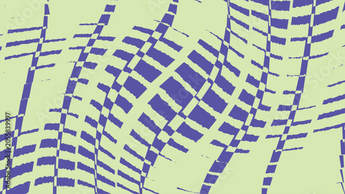 Konstfotografi Minimalist abstract grid pattern featuring distorted blue rectangular shapes on light green background with a sense of motion and rhythmic repetition