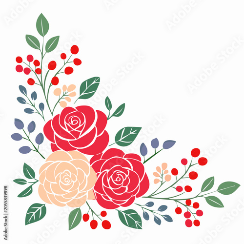 Floral Corner Design with Roses and Berries