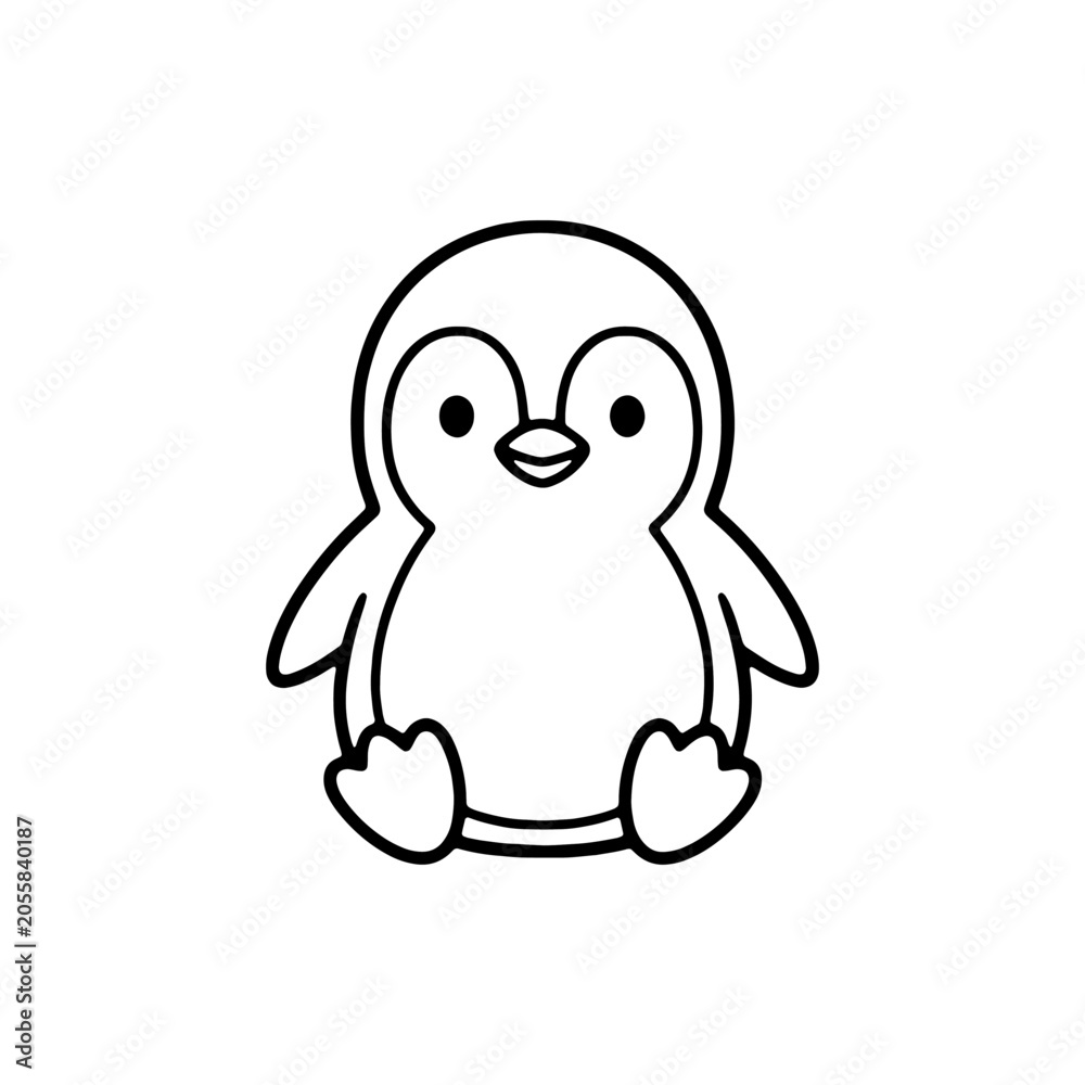Fototapeta premium Cute little penguin standing coloring page. Black and white outline of happy arctic bird for kids coloring book, preschool worksheets, and KDP interior.