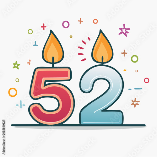 Birthday Candles Number 52 with Festive Decorations