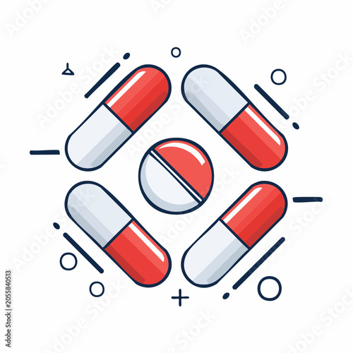 Red and White Capsules and Pill Illustration