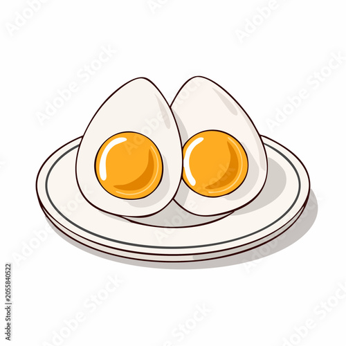 Two Halved Boiled Eggs on a Plate