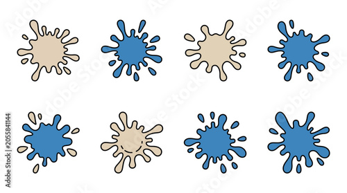 A set of colorful ink splatters on a white background