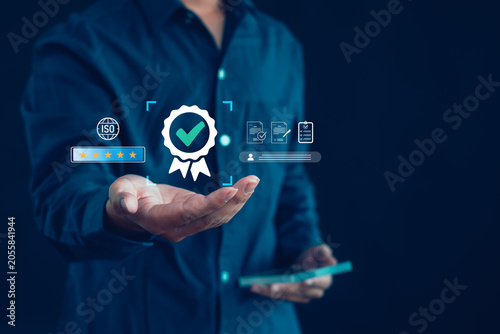 Fotografie ISO certification and quality assurance concept featuring compliance verification, audit checklist, quality management standards, business accreditation, process improvement and governance