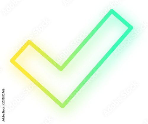 Foto Approval neon glow icon in yellow to green gradient outline with sparkle glow for approval approve confirm accept check verified authorize validate and app on transparent background