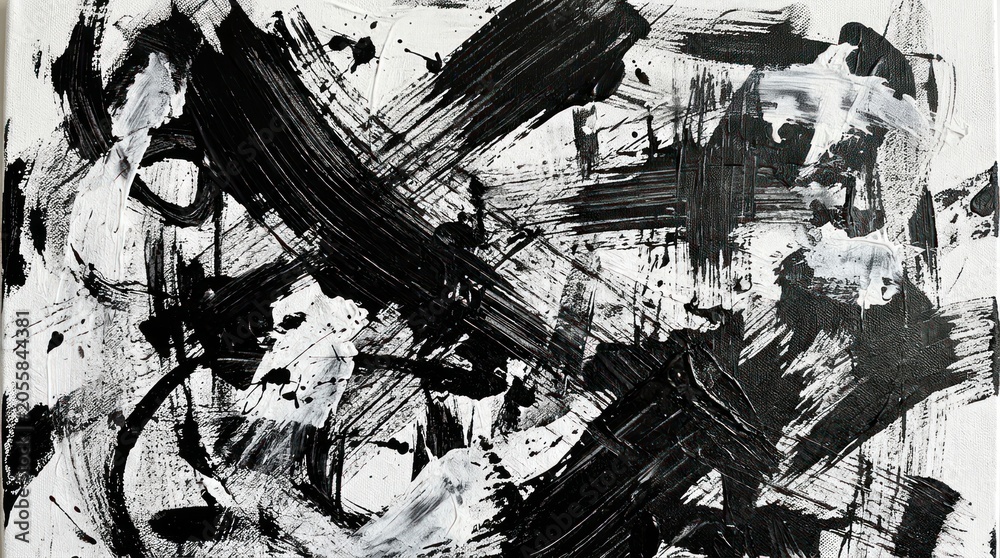 Naklejka premium Black white paint strokes texture artistic brush marks abstract background