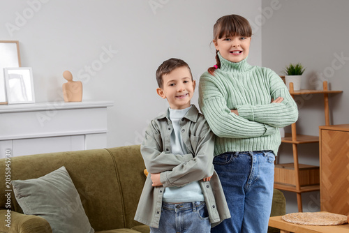 Cute girl with her brother at home