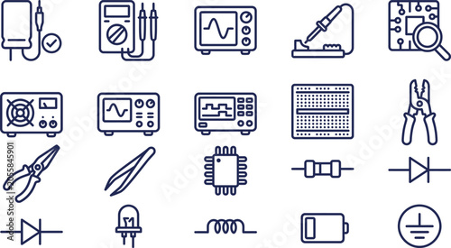 Foto Detailed blue vector illustration set containing various essential electronic co