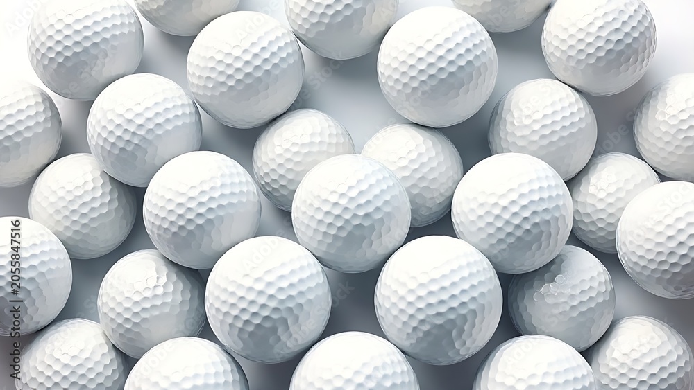Naklejka premium dimple. Multiple golf balls arranged in a detailed pattern on a white surface. product launch decks, UI/UX mockups, designed for data visualization dashboards and holographic UIs.