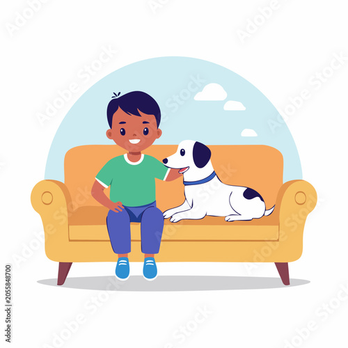 Boy and Dog Sitting on a Couch