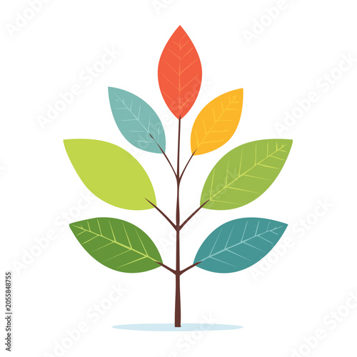 Colorful Stylized Leaf Branch Vector Illustration