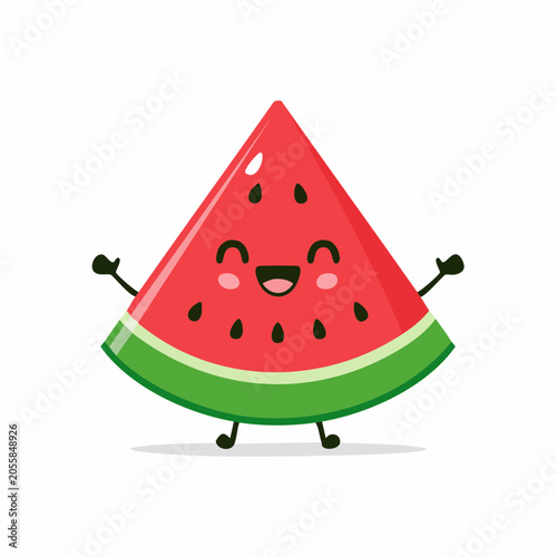 Happy Kawaii Watermelon Slice Character Waving