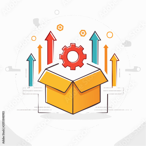 Open Box with Gear and Upward Arrows