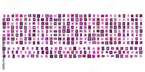 Εκτύπωση καμβά Alfabeto de letras estilo nota de rescate y numeros en collage morado para disen