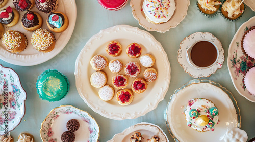 Assorted gourmet pastries and cookies served on elegant decorative dessert plates with pastries desserts assorted delicacies catering refreshment