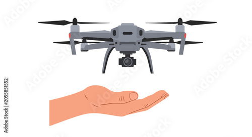 Bild auf Leinwand Drone hovering above hand, technology concept, robotics background