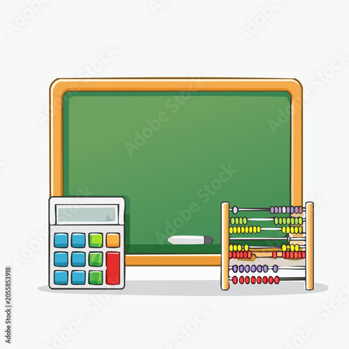 Mathematics Education Tools - Blackboard, Calculator, and Abacus Illustration.