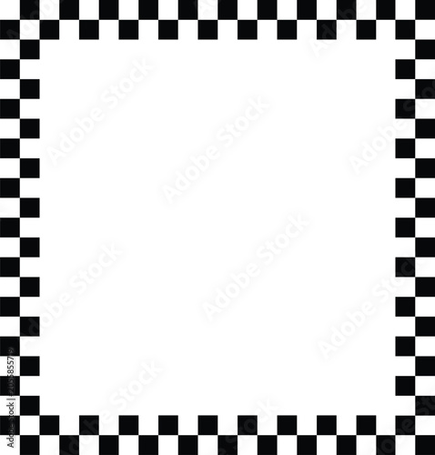Checkered border frame with black and white squares empty template. race flag or chess game pattern. Rally checkerboard pattern. Rectangular vignette with checkerboard
