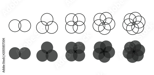 Venn diagram icons set. business infographic presentation. Infographic chart icon.  geometric data overlap presentations.  business flow charts or diversity and balance themes.