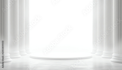 Colonnade ancient Greek columns white antique background. 3d rendering