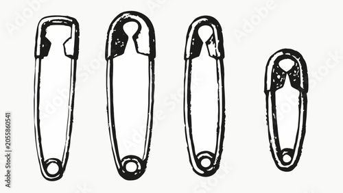 Bild auf Leinwand Safety Pins Collection Black And White Sketch Illustration